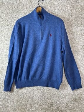 Polo Ralph Lauren Men’s Blue Quarter Zip Merino Wool Pullover Sweater Size M